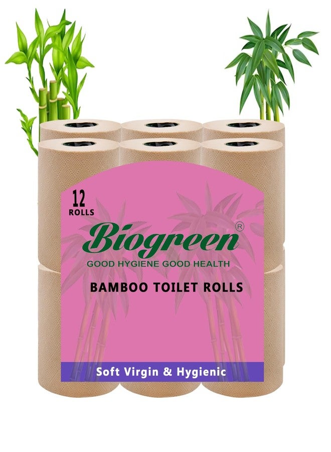 Biogreen Bamboo 2-Ply Toilet Paper Roll,100% Natural, Unbleached and Eco-Friendly Tissue Papers (Pack of 12 (235 Pulls Each)) - Image 1