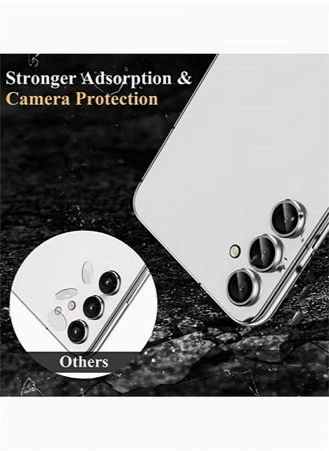 HY Samsung Galaxy A55 Camera Lens Protector Individual Tempered Glass Camera Screen Protector Metal Ring Lens Cover for Galaxy A55 Accessories 1 Set (Silver)  - Image 2