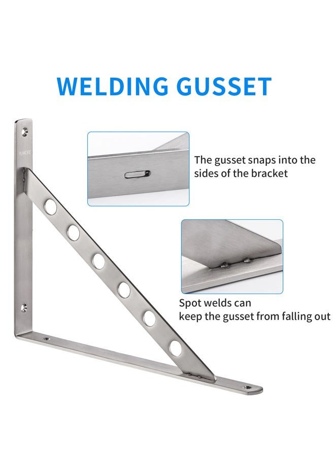 YUMORE 16 inch Stainless Steel Shelf Brackets, Heavy Duty Solid Shelf Support, Max Load: 550lb Corner Brace Joint Right Angle Bracket, Pack of 2 - Image 3