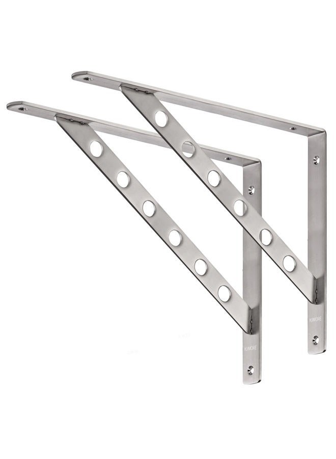 YUMORE 16 inch Stainless Steel Shelf Brackets, Heavy Duty Solid Shelf Support, Max Load: 550lb Corner Brace Joint Right Angle Bracket, Pack of 2 - Image 1