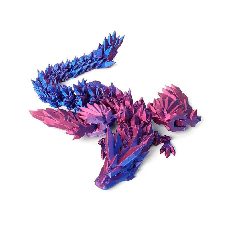 Flavery 3D Printed Dragon 18 inch Flying Articulated Dragon with Wings Flexible Winged Crystal Fidget Toy Home Decor Birthday Gift Desk PetPurple - Image 3