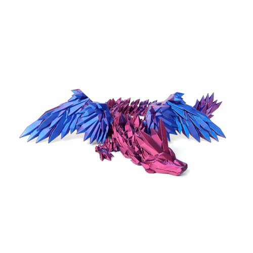 Flavery 3D Printed Dragon 18 inch Flying Articulated Dragon with Wings Flexible Winged Crystal Fidget Toy Home Decor Birthday Gift Desk PetPurple - Image 5