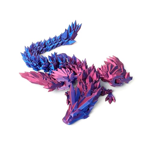 Flavery 3D Printed Dragon 18 inch Flying Articulated Dragon with Wings Flexible Winged Crystal Fidget Toy Home Decor Birthday Gift Desk PetPurple - Image 1