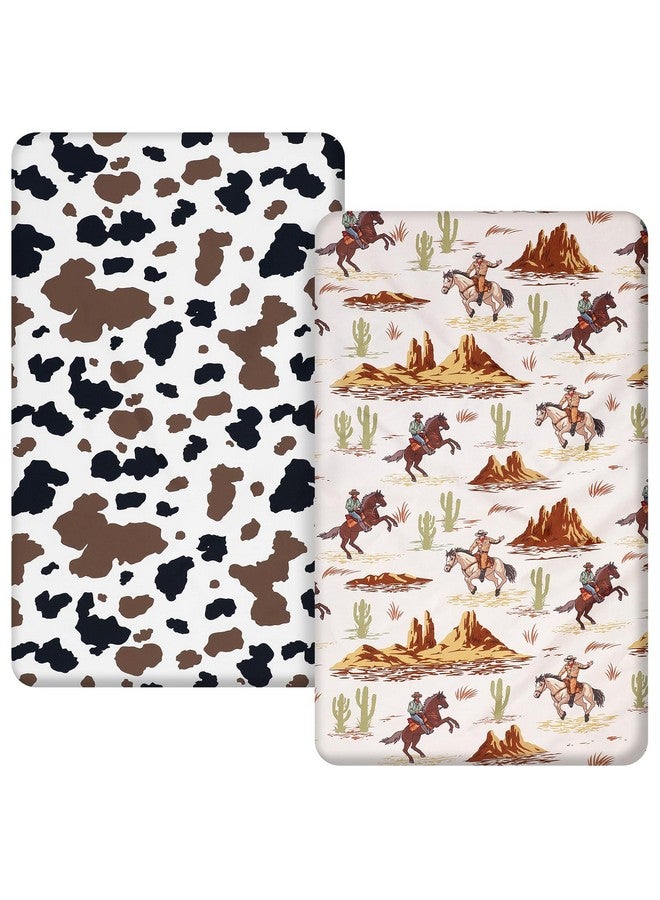 Mindsoft 2 Pcs Western Cowboy Infant Crib Sheets Set 24 in. x 38 in Mini Portable Crib Sheet Newborn Bedding Nursery Baby Sheets for Girl Boys Baby Gifts Breathable Only for Pack and Play - Image 1