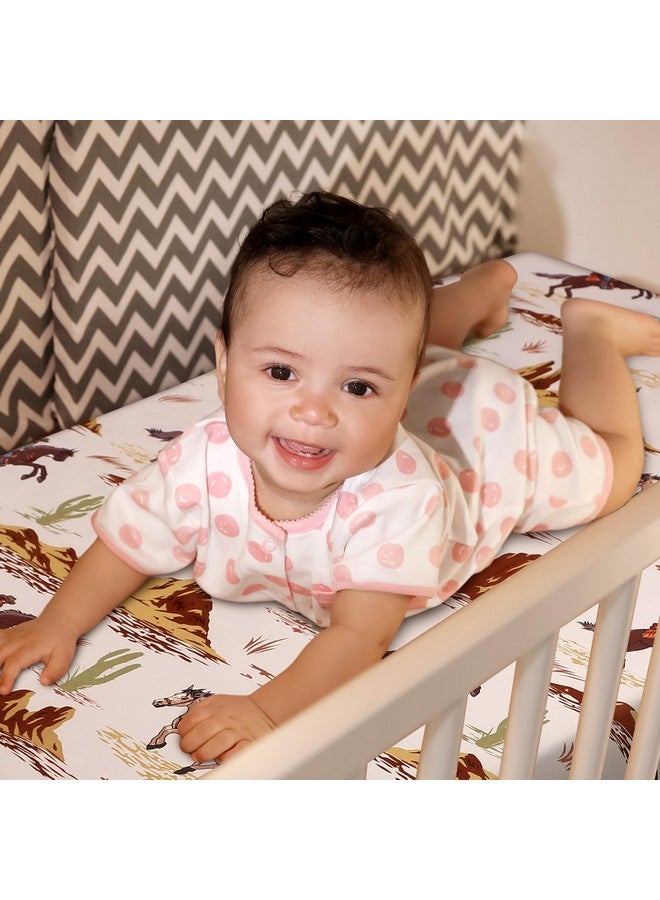 Mindsoft 2 Pcs Western Cowboy Infant Crib Sheets Set 24 in. x 38 in Mini Portable Crib Sheet Newborn Bedding Nursery Baby Sheets for Girl Boys Baby Gifts Breathable Only for Pack and Play - Image 4