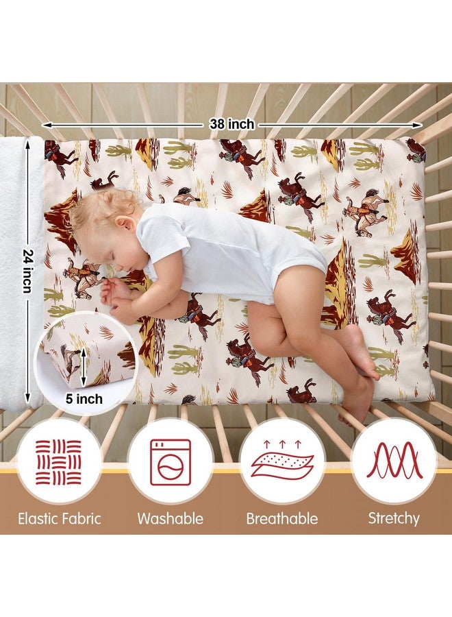 Mindsoft 2 Pcs Western Cowboy Infant Crib Sheets Set 24 in. x 38 in Mini Portable Crib Sheet Newborn Bedding Nursery Baby Sheets for Girl Boys Baby Gifts Breathable Only for Pack and Play - Image 2