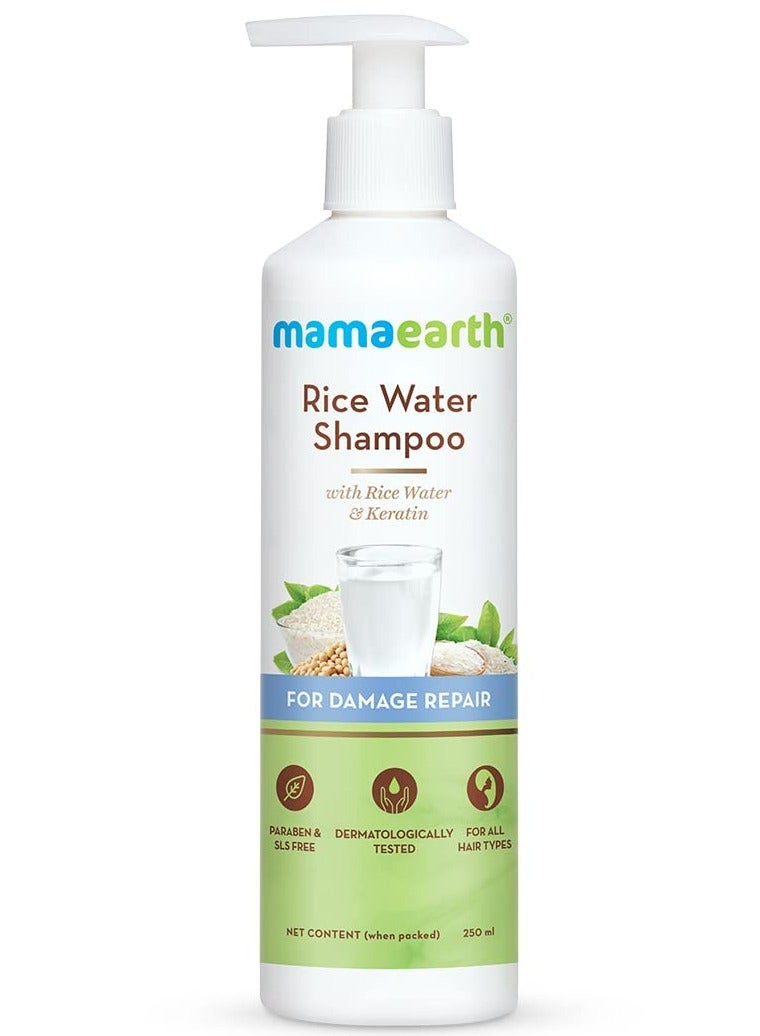 Mama Earth Rice Water Shampoo with Rice Water & Keratin For Damage Repair - 250 ml Reduces Split Ends | Prevents Breakage - Image 1