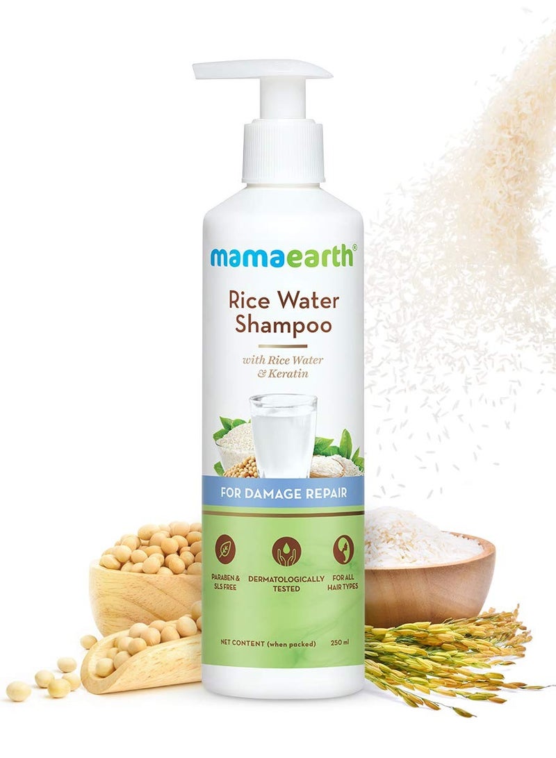 Mama Earth Rice Water Shampoo with Rice Water & Keratin For Damage Repair - 250 ml Reduces Split Ends | Prevents Breakage - Image 2