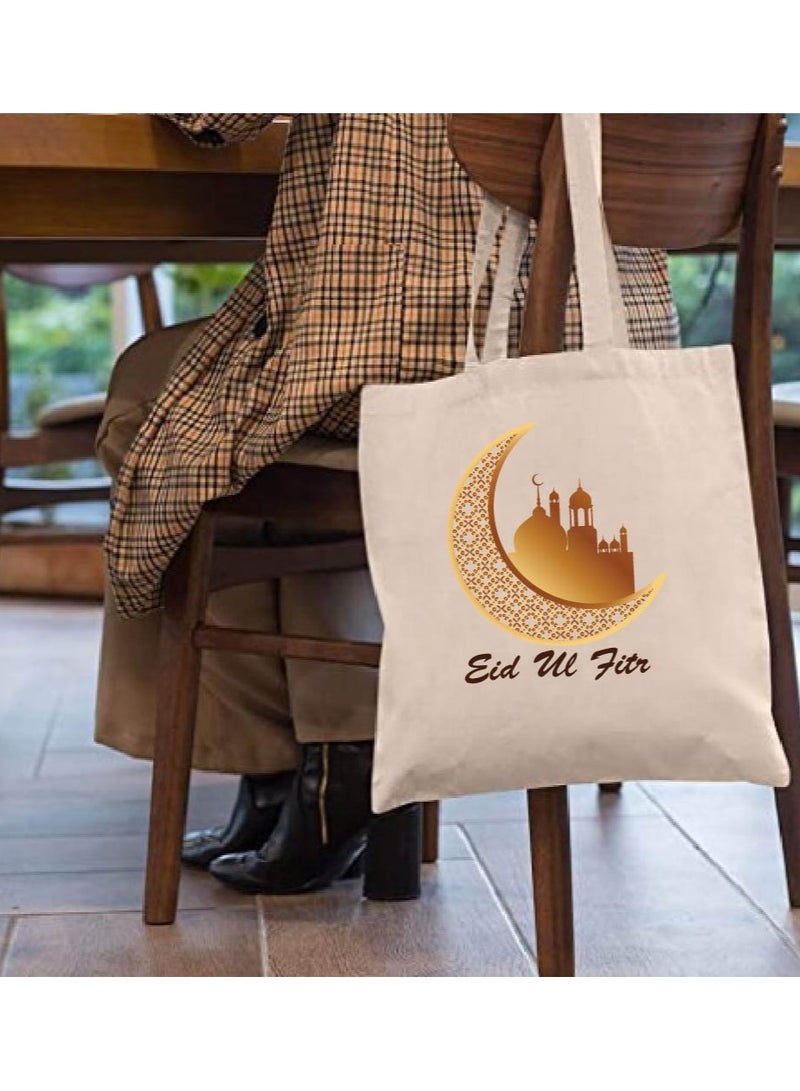 PRINTSHOP4ME Eid Cotton Shopper Bag - Reusable and Eco-Friendly Canvas Tote Bag for Women - Gift for Eid - Perfect for Shopping and Everyday Use - Celebrate Eid in Style  - Image 3