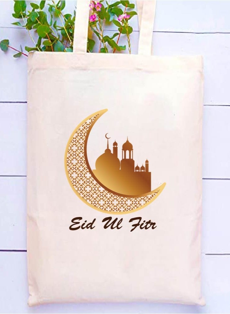 PRINTSHOP4ME Eid Cotton Shopper Bag - Reusable and Eco-Friendly Canvas Tote Bag for Women - Gift for Eid - Perfect for Shopping and Everyday Use - Celebrate Eid in Style  - Image 2