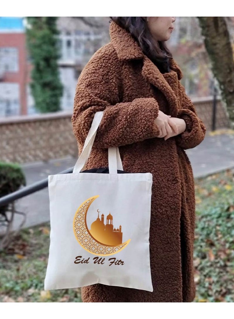 PRINTSHOP4ME Eid Cotton Shopper Bag - Reusable and Eco-Friendly Canvas Tote Bag for Women - Gift for Eid - Perfect for Shopping and Everyday Use - Celebrate Eid in Style  - Image 5