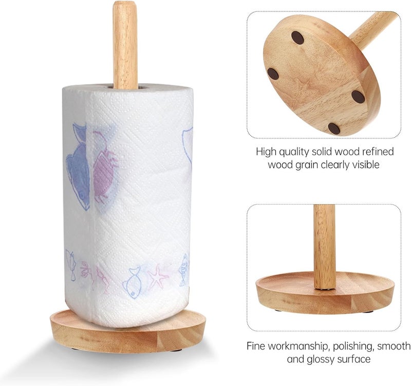 Solid Wood Toilet Paper Holder Stand with Tissue Reserve, Light Rubberwood Roll Paper Rack for Bathroom Storage, Non-Slip Base Suitable for Home and Office Use - Image 3