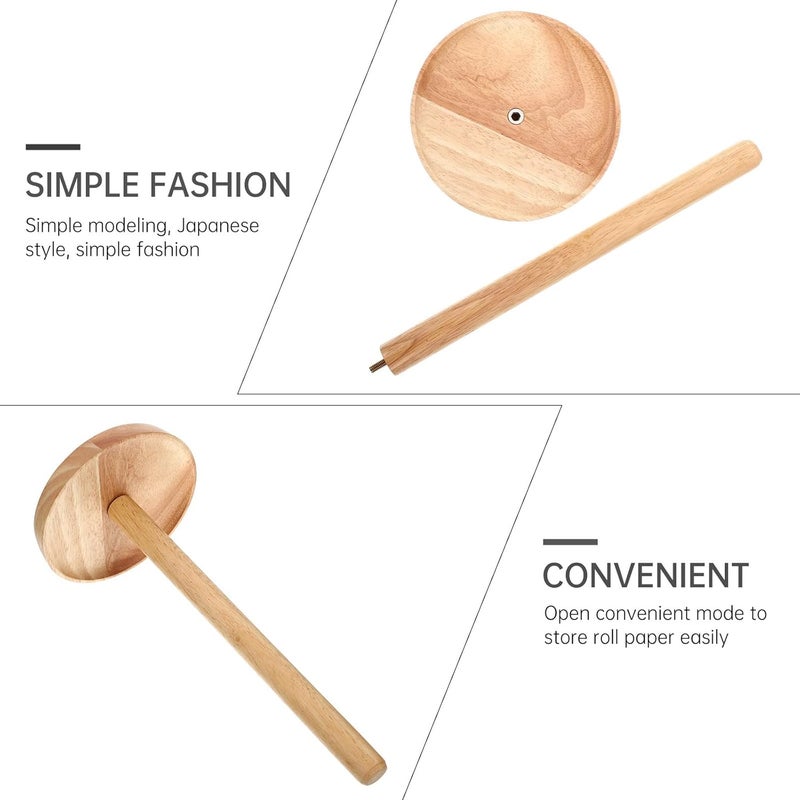 Solid Wood Toilet Paper Holder Stand with Tissue Reserve, Light Rubberwood Roll Paper Rack for Bathroom Storage, Non-Slip Base Suitable for Home and Office Use - Image 4