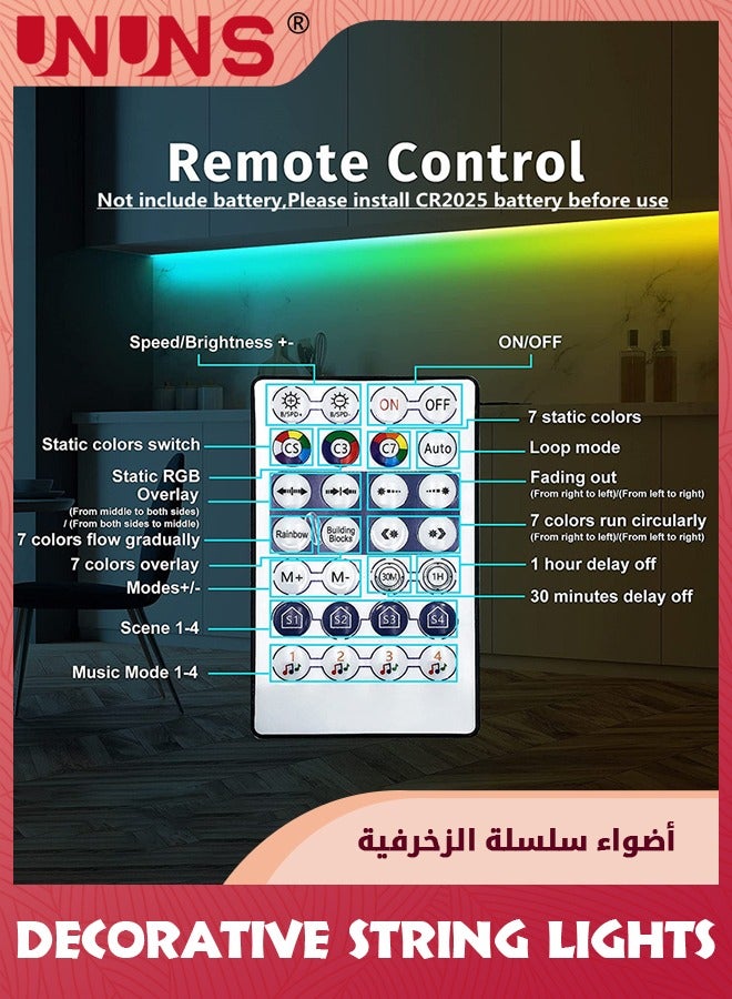 UNUNS Fairy String Lights,5M 60 LED Changing 2835 RGB String Lights With Voice,24-Keys IR Remote Control Function,USB Powered,Fairy Lights For Bedroom Indoor Outdoor Party Decoration - Image 3