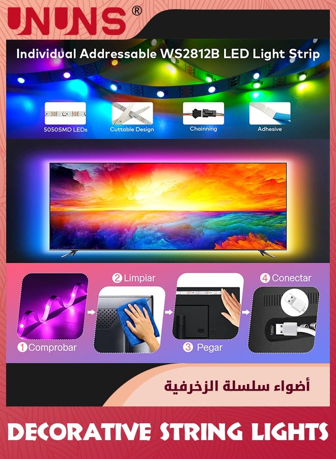 UNUNS Fairy String Lights,5M 60 LED Changing 2835 RGB String Lights With Voice,24-Keys IR Remote Control Function,USB Powered,Fairy Lights For Bedroom Indoor Outdoor Party Decoration - Image 2