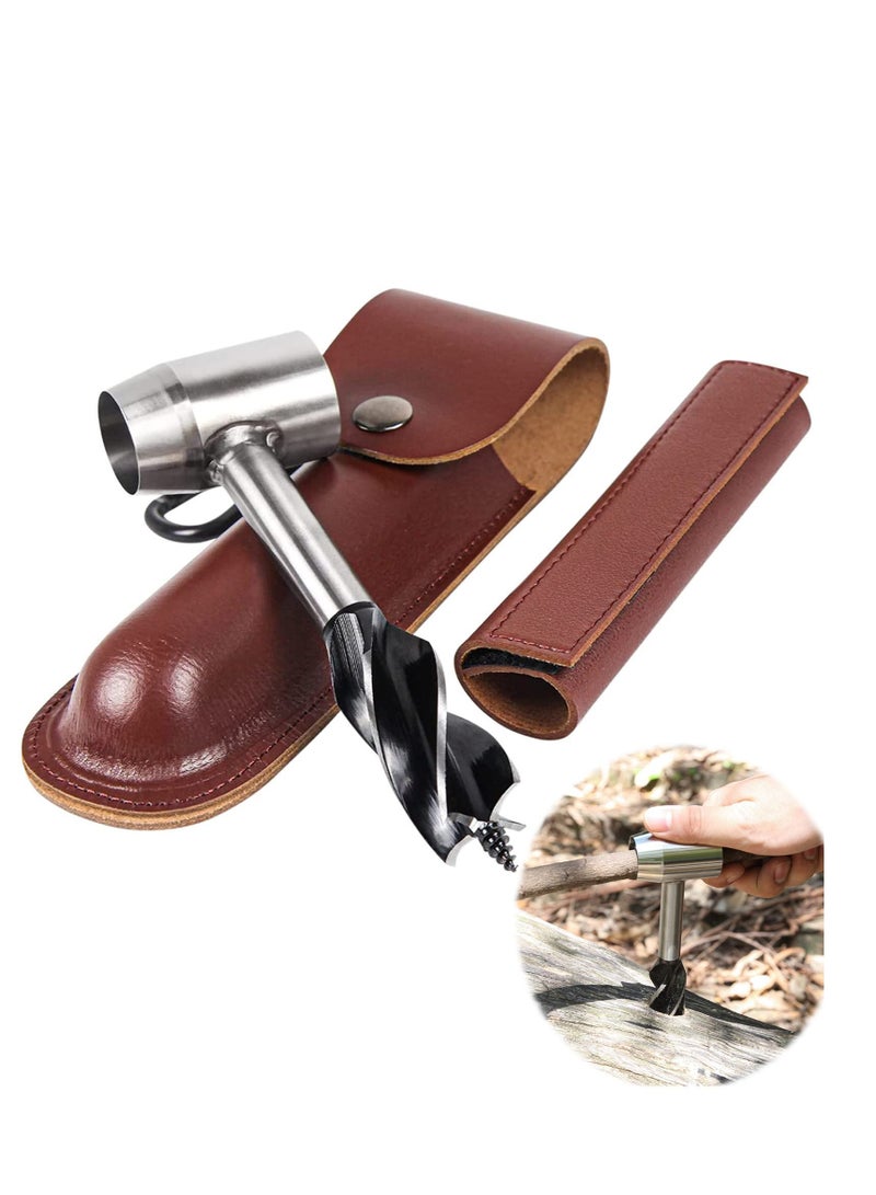 NIBEMINENT Survival Settlers Tool Bushcraft Hand Auger Wrench Manual Wood Drill Bit Gear with Leather Storage Case for Camping and Outdoor  - Image 1