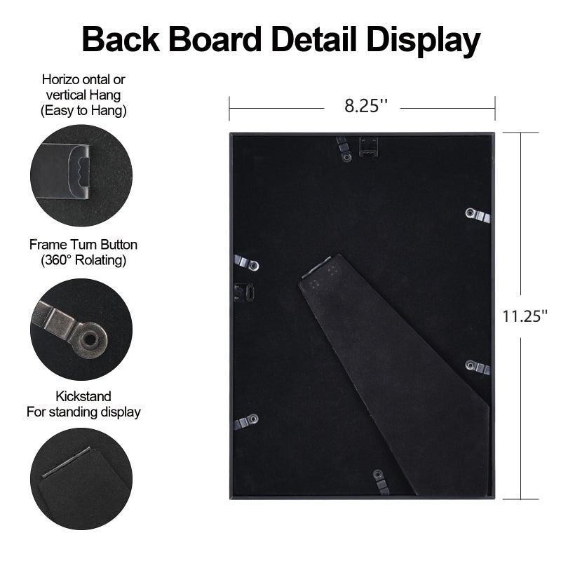 BKABOT 8x11 Picture Frame, Brass Aluminum Metal Photo Frames with HD Glass, Fits 7x9 with Mat or 8 x 11 without Mat, Display for Wall and Table - Image 3