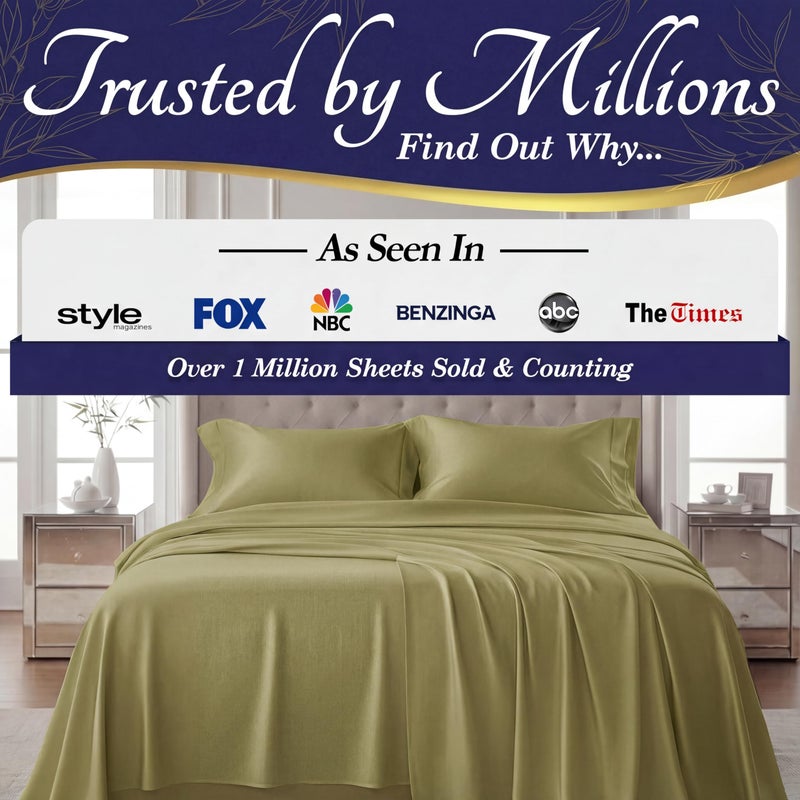DECOLURE 100% Viscose Derived from Bamboo Sheets Queen Size - Luxury 4 Pc Naturally Cooling Sheets, Ultra Soft Bed Set - Deep 17" Pockets, Durable Double Stitching, Oeko Tex Standard (Light Olive) - Image 4