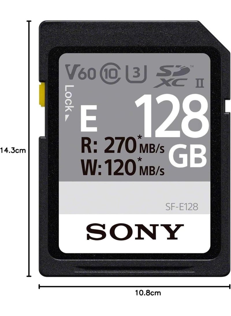 Sony E series SDXC UHS-II Card 128GB, V60, CL10, U3, Max R270MB/S, W120MB/S (SF-E128/T1), SFE128/T1,Black,Small 128 GB - Image 1