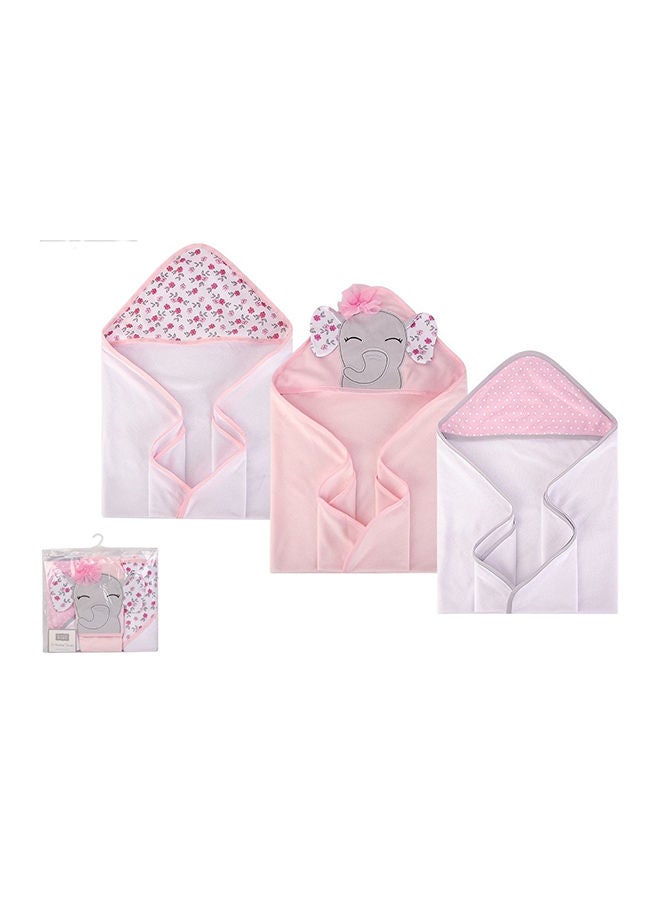 hudson baby Knit Terry Hooded Towel 3 Piece Floral Pretty Elephant - Image 1