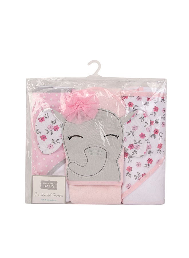 hudson baby Knit Terry Hooded Towel 3 Piece Floral Pretty Elephant - Image 2