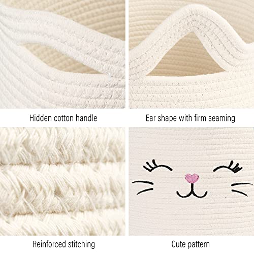 LotFancy Cat Toy Organizer, Cotton Rope Animal Basket with Handle, Cat Toys Storage Bin for Pets, Cute Woven Containers Holder for Playing Room, Kids Bedroom, 15.7x13''(H) - Image 3