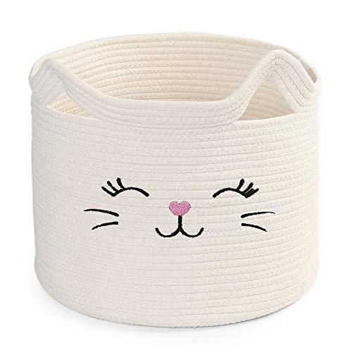 LotFancy Cat Toy Organizer, Cotton Rope Animal Basket with Handle, Cat Toys Storage Bin for Pets, Cute Woven Containers Holder for Playing Room, Kids Bedroom, 15.7x13''(H) - Image 1