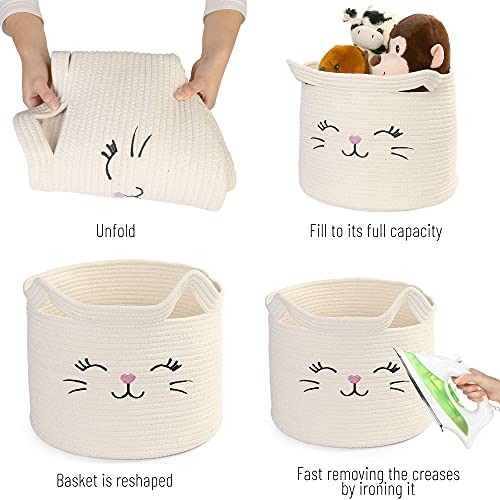 LotFancy Cat Toy Organizer, Cotton Rope Animal Basket with Handle, Cat Toys Storage Bin for Pets, Cute Woven Containers Holder for Playing Room, Kids Bedroom, 15.7x13''(H) - Image 4