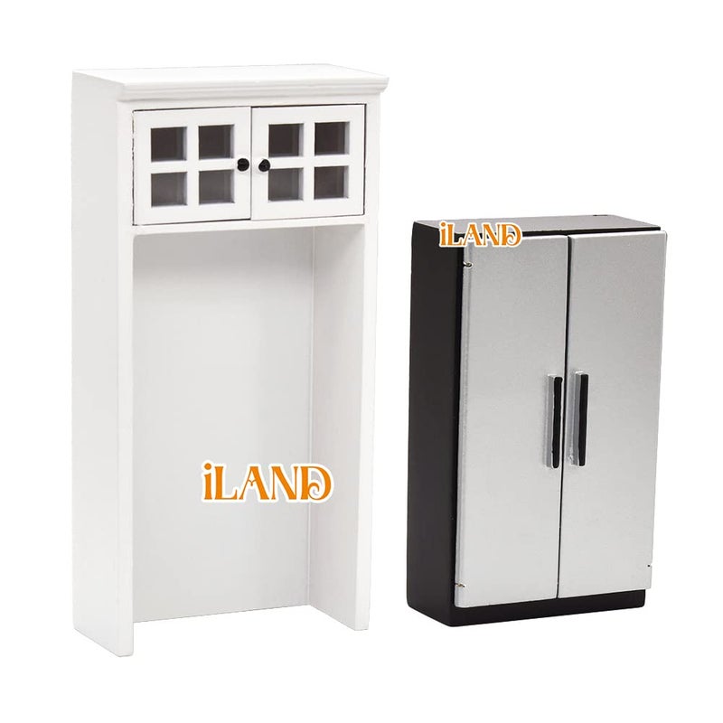 iLAND Dollhouse Kitchen, Modern Dollhouse Furniture Set on 1/12 Scale Wooden White to Store Miniature Food - Image 5