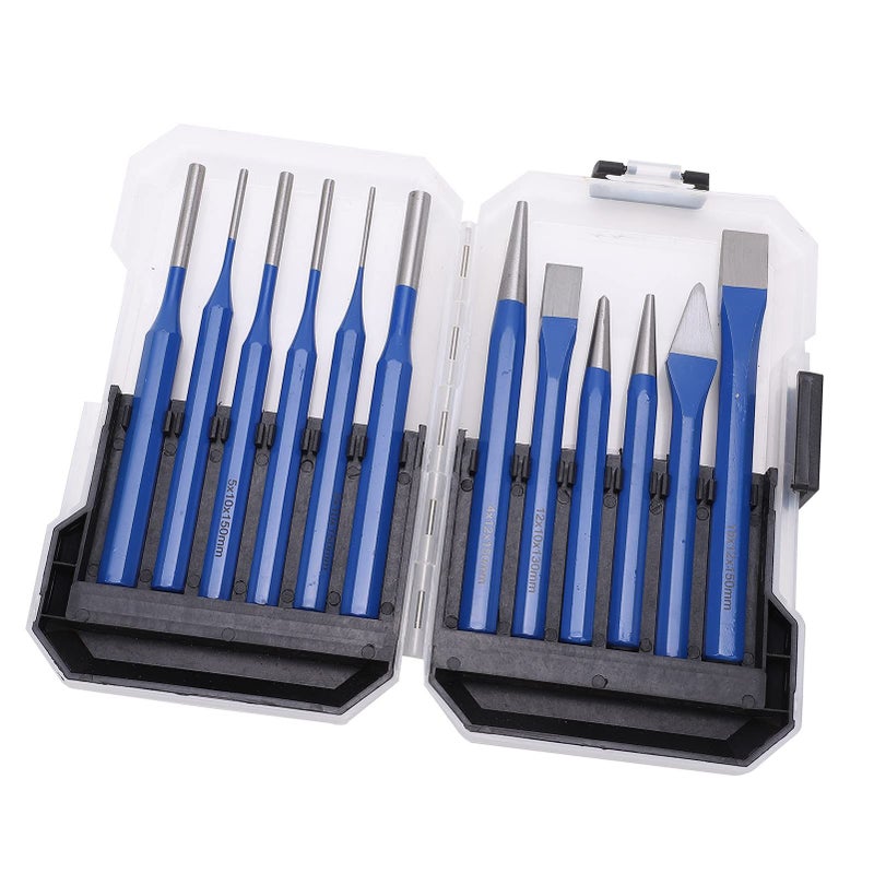 12 Pcs Chisel Punch Set Cylindrical Conical Flat Center Punch Tools For Maintenance Fine Polishing With Plastic Storage Box - Image 2