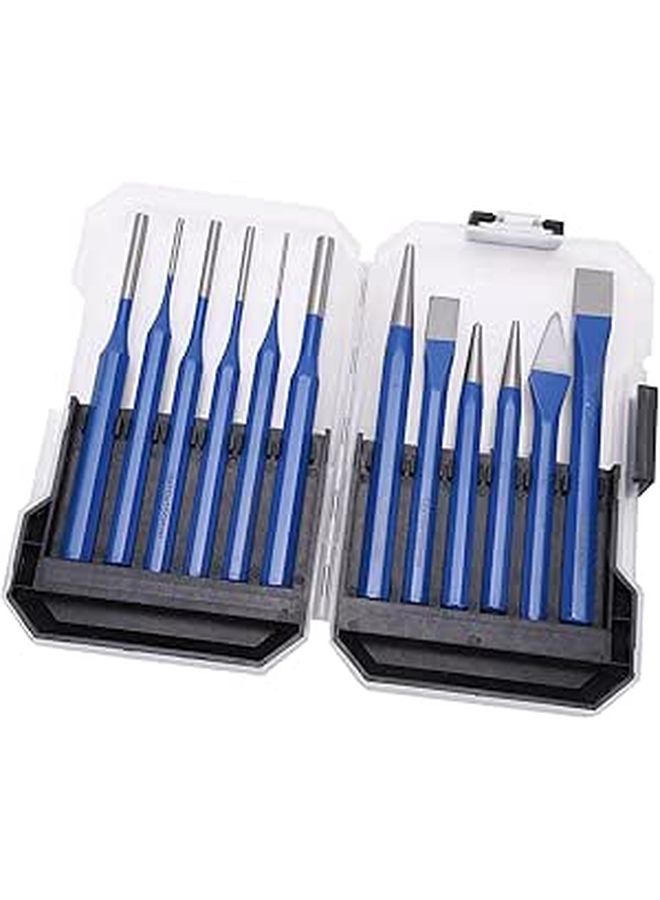 12 Pcs Chisel Punch Set Cylindrical Conical Flat Center Punch Tools For Maintenance Fine Polishing With Plastic Storage Box - Image 1