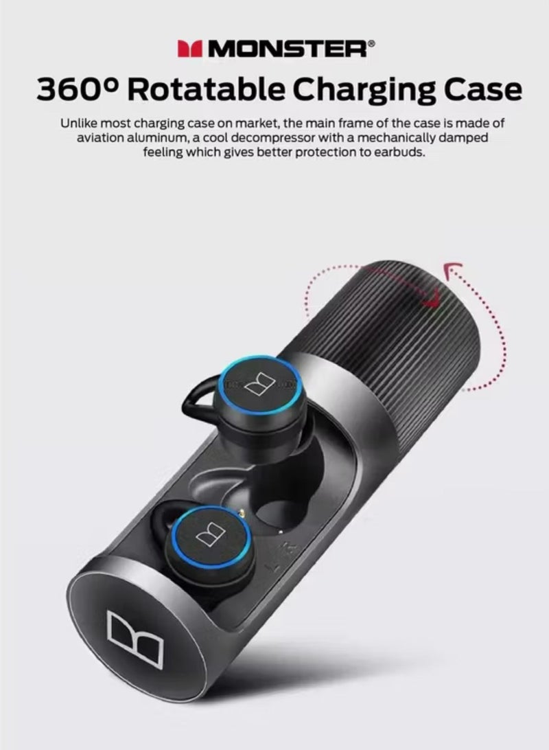 Monster Clarity 101 AirLinks Wireless Earbuds, Bluetooth Version 5.0, Type-C Charging Port, 360° Rotatable Charging Case, Touch Control, 60 Hours Battery Life - Black - Image 3