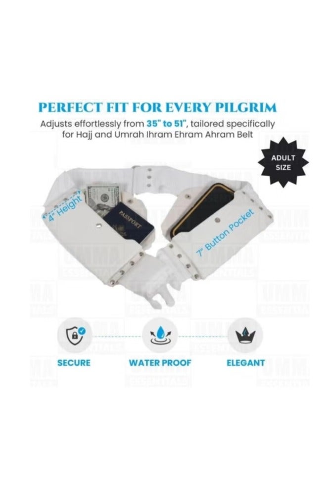 REBENUO Premium Ihram Belt for Men – Comfortable, Adjustable, White Belt for Hajj & Umrah, Unstitched, Waterproof, Follows Sunnah, Ideal for Ahram & Ehram - Image 3