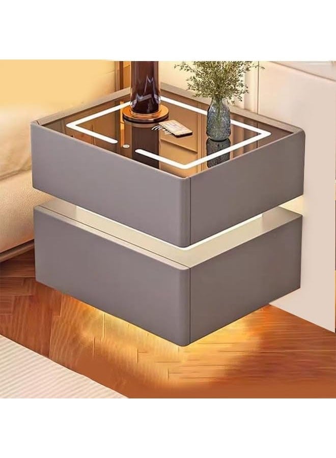 إن كي أكس طاولة جانبية بجانب السرير مع مرآة LED وإضاءة مستشعر وشحن لاسلكي ومكبر صوت BT مقاس 40 سم - Image 1