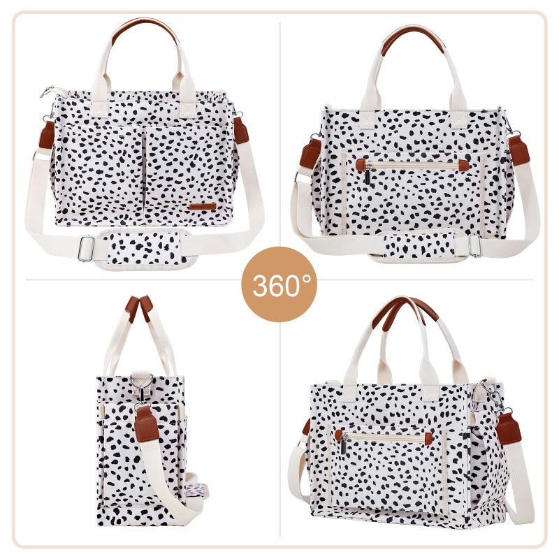 BESBESME Canvas Tote Bag for Women with Zipper, Compartments & Luggage Sleeve, Work and College Crossbody Bag, Adjustable Strap, Laptop Purse for Teacher, Nurse, Travel, Bible Study, Leopard M - Image 5