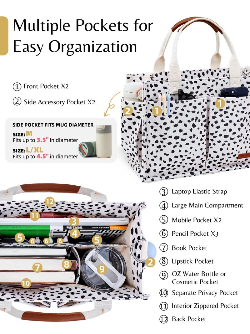 BESBESME Canvas Tote Bag for Women with Zipper, Compartments & Luggage Sleeve, Work and College Crossbody Bag, Adjustable Strap, Laptop Purse for Teacher, Nurse, Travel, Bible Study, Leopard M - Image 2