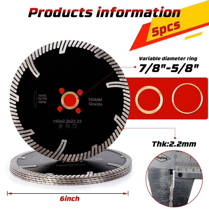 Casaverde 5Pcs/Lot Granite Blade 6" Diamonds Saw Blades for Granite - Image 4