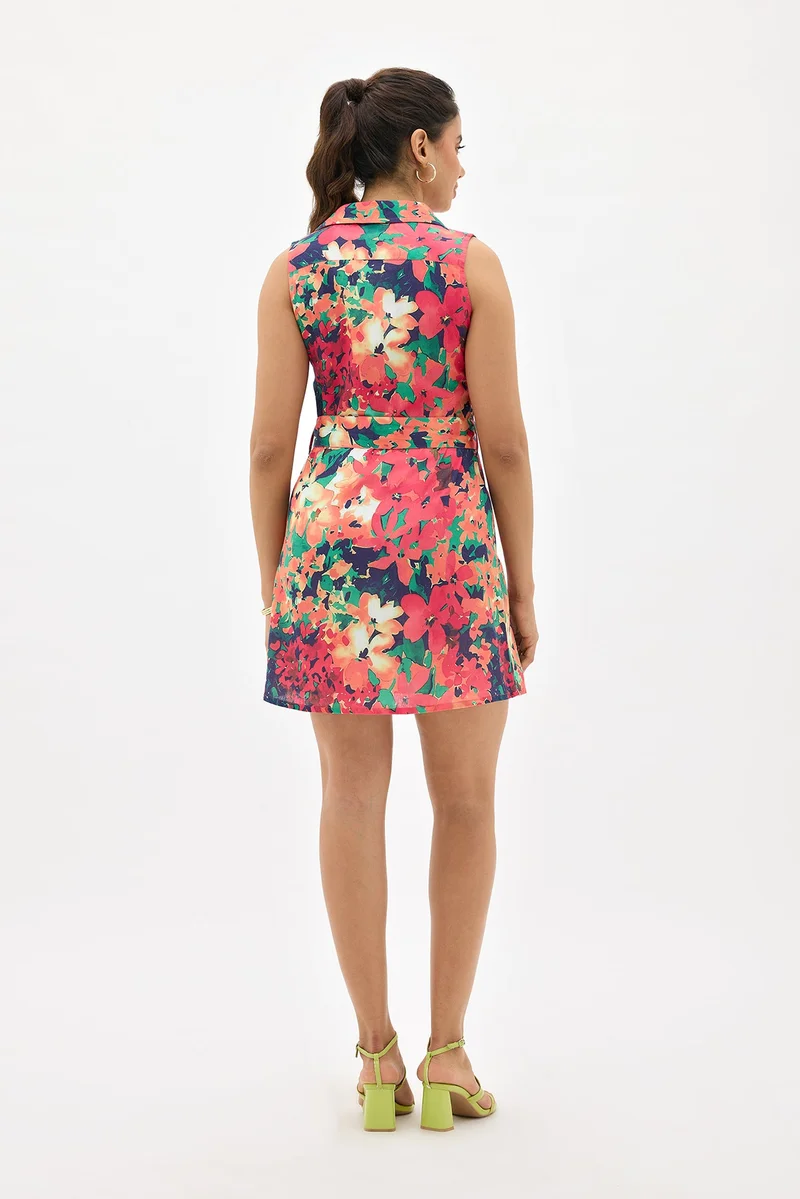 فيرجيو Linen Floral Daywear Button Mini Dress for Women