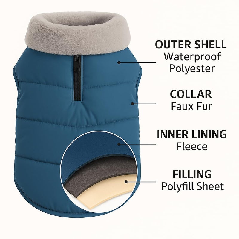 PawCloud PetWag Dog Puffer Jacket | Waterproof & Windproof Winter Coat with Warm Fleece Lining & Fur Collar|Lightweight, Ultra-Warm, Machine Washable Dog Winter Wear | Navy Blue, 4XL - 26 Inch - Image 4