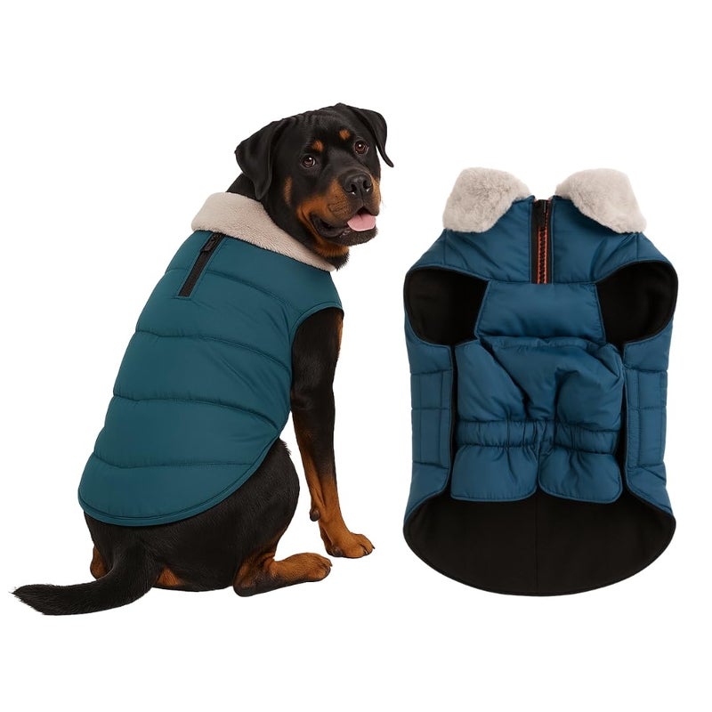 PawCloud PetWag Dog Puffer Jacket | Waterproof & Windproof Winter Coat with Warm Fleece Lining & Fur Collar|Lightweight, Ultra-Warm, Machine Washable Dog Winter Wear | Navy Blue, 4XL - 26 Inch - Image 1