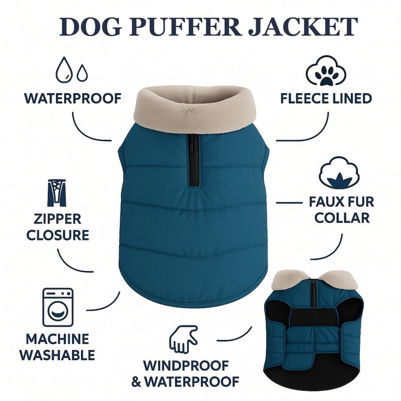 PawCloud PetWag Dog Puffer Jacket | Waterproof & Windproof Winter Coat with Warm Fleece Lining & Fur Collar|Lightweight, Ultra-Warm, Machine Washable Dog Winter Wear | Navy Blue, 4XL - 26 Inch - Image 3