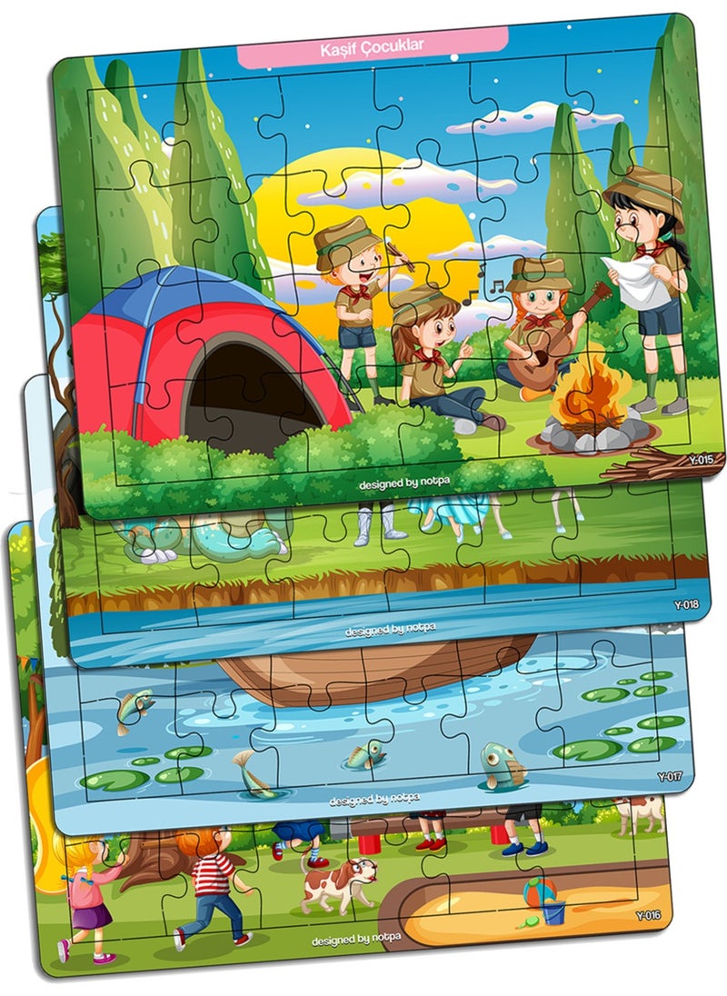 KutuTR Notpa Educational and Tutorial Wooden 24 Piece Colorful Puzzle Explorer Kids Set of 4 for Children 15  - Image 1