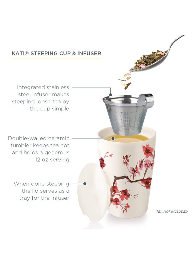 Tea Forte DoubleWalled Ceramic Kati Cup Removable Stainless Steel Infuser Basket and Lid Steeps 12 oz Loose Leaf Tea Dishwasher Microwave Safe Cherry Blossom - Image 2
