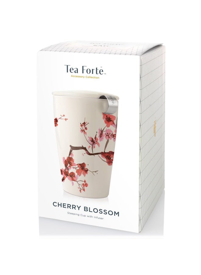 Tea Forte DoubleWalled Ceramic Kati Cup Removable Stainless Steel Infuser Basket and Lid Steeps 12 oz Loose Leaf Tea Dishwasher Microwave Safe Cherry Blossom - Image 3
