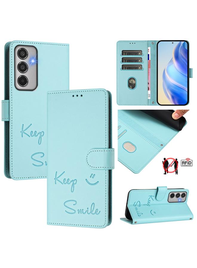 اس-توب جراب لهاتف Samsung Galaxy M35 مصنوع من الجلد بنقش ابتسامة بتقنية RFID - Image 1