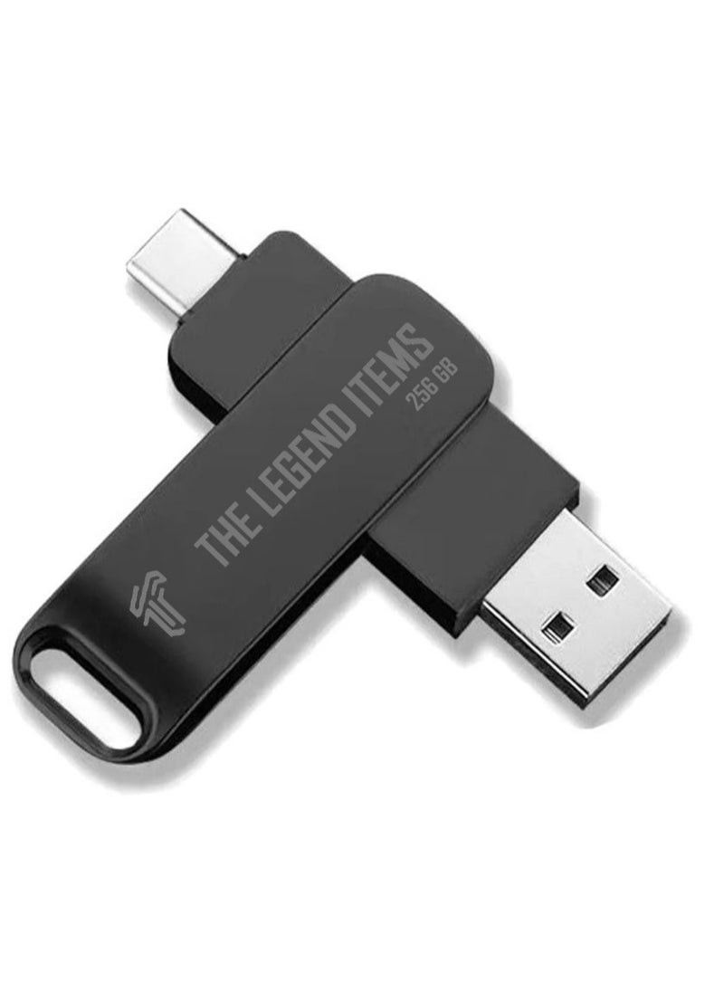 Generic - 256GB USB 3.2 Gen 1 Flash Drive, USB A and USB C Dual Drive 2 in 1 Thumb Drive Swivel Design Jump Drive Memory Stick for Android Device/Tablet/Laptop/PC/Phone (Black) - Image 1