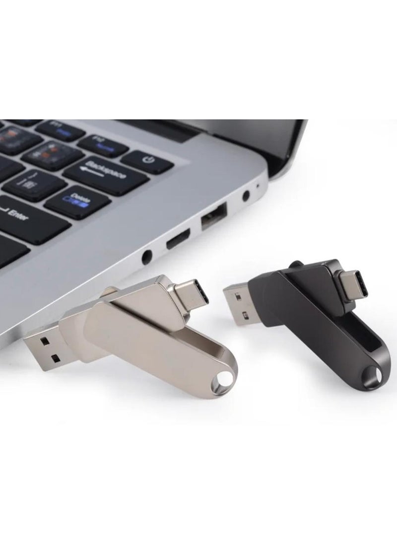 Generic - 256GB USB 3.2 Gen 1 Flash Drive, USB A and USB C Dual Drive 2 in 1 Thumb Drive Swivel Design Jump Drive Memory Stick for Android Device/Tablet/Laptop/PC/Phone (Black) - Image 1