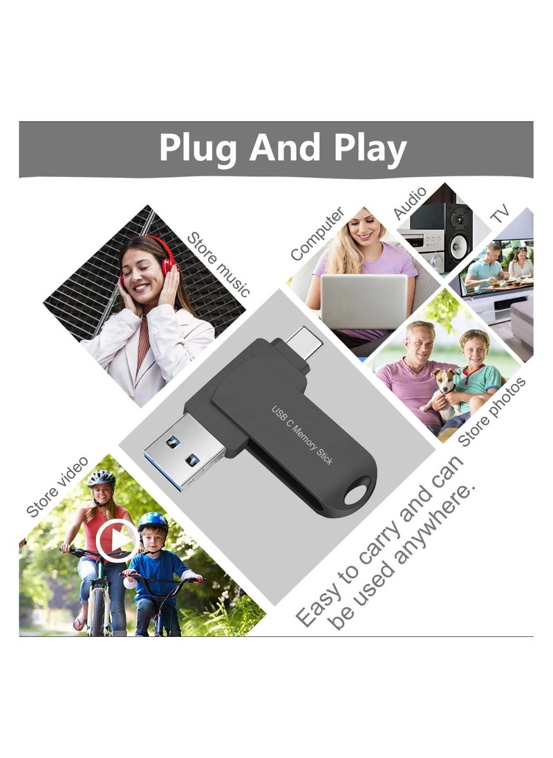 Generic - 256GB USB 3.2 Gen 1 Flash Drive, USB A and USB C Dual Drive 2 in 1 Thumb Drive Swivel Design Jump Drive Memory Stick for Android Device/Tablet/Laptop/PC/Phone (Black) - Image 1