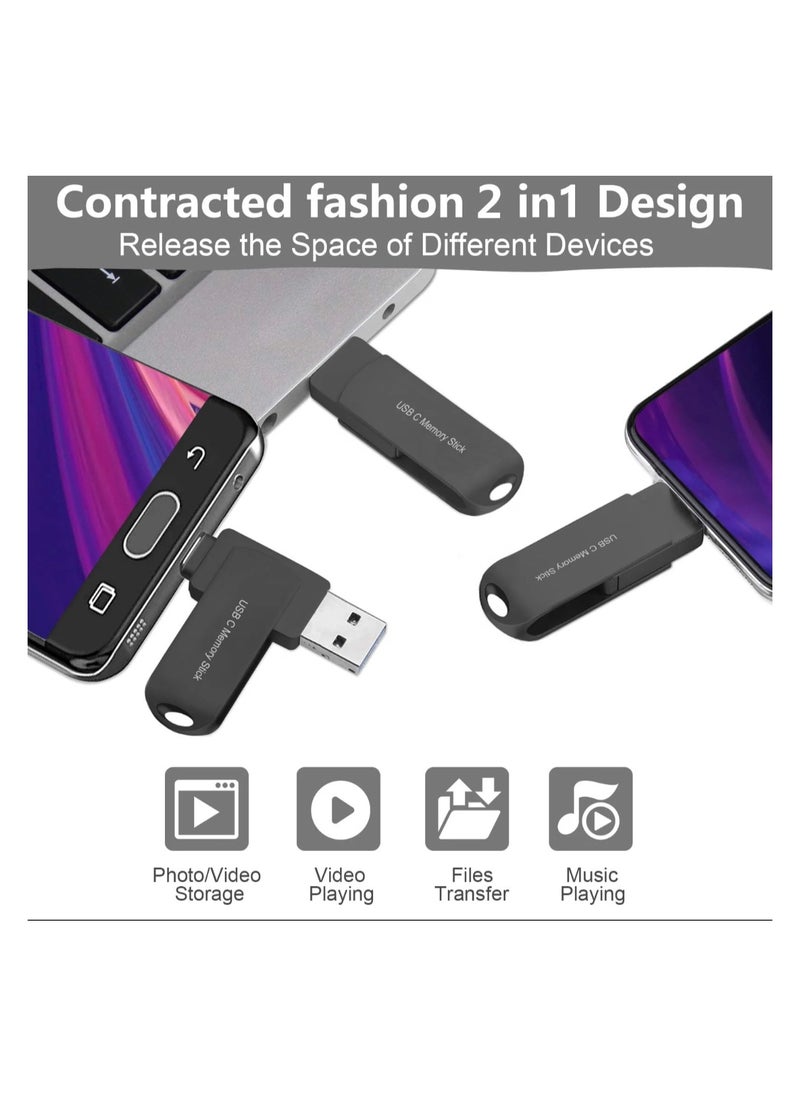 Generic - 256GB USB 3.2 Gen 1 Flash Drive, USB A and USB C Dual Drive 2 in 1 Thumb Drive Swivel Design Jump Drive Memory Stick for Android Device/Tablet/Laptop/PC/Phone (Black) - Image 1
