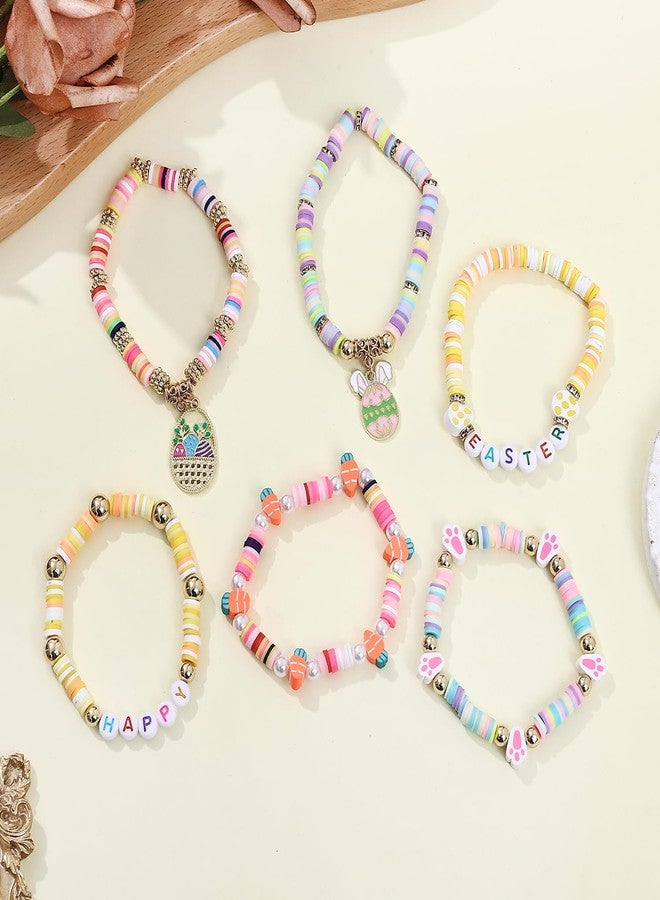 KZL Happy Easter Bracelets Holiday Heishi Surfer Beaded Stretch Bracelets Set for Women Cute Easter Eggs Rabbit Bunny Carrot Enamel Charm Bracelets Festival Party Jewelry Gifts-Style 6 - Image 3